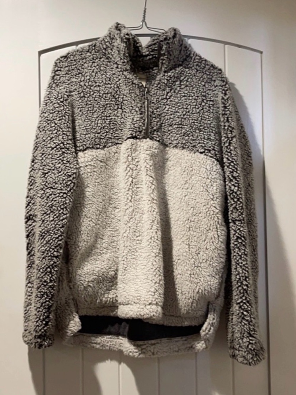 Thread & Supply Two-Tone Sherpa Half-Zip Pullover - Gray & Cream